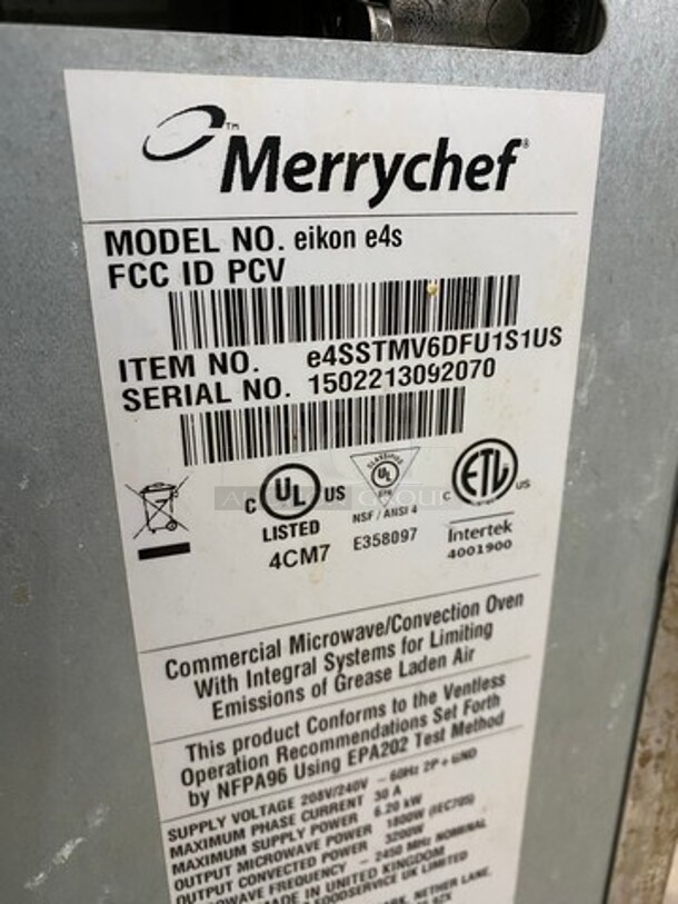 Merrychef Commercial Countertop Rapid Cook Oven! All Stainless Steel! Model: EIKONE4S SN: 1502213092070 208/240V - Image 7 of 8