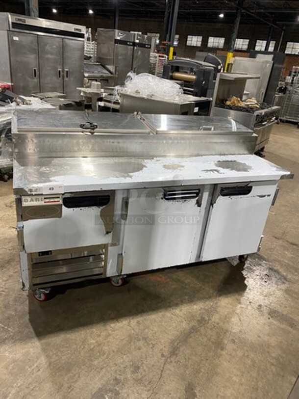 LATE MODEL! 2021 Leader Commercial Refrigerated Pizza Prep Table! With 3 Door Storage Space Underneath! All Stainless Steel! Model: ESPT72 SN: NE03R0411 115V 60HZ 1 Phase