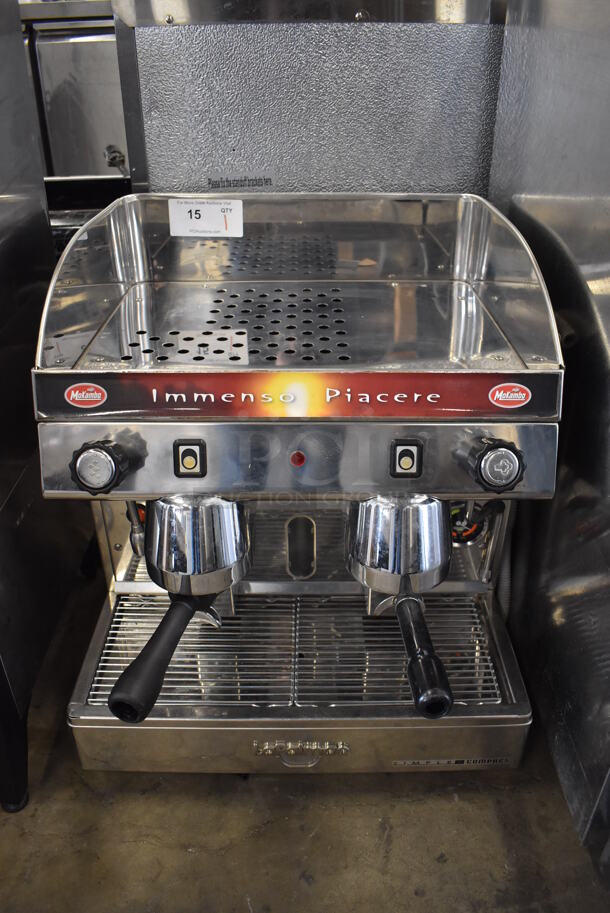 La Faimac Stainless Steel Commercial Countertop 2 Group Espresso Machine w/ 2 Portafilters and Steam Wand. 208 Volts, 1 Phase. 19x24x22 - Image 1 of 8