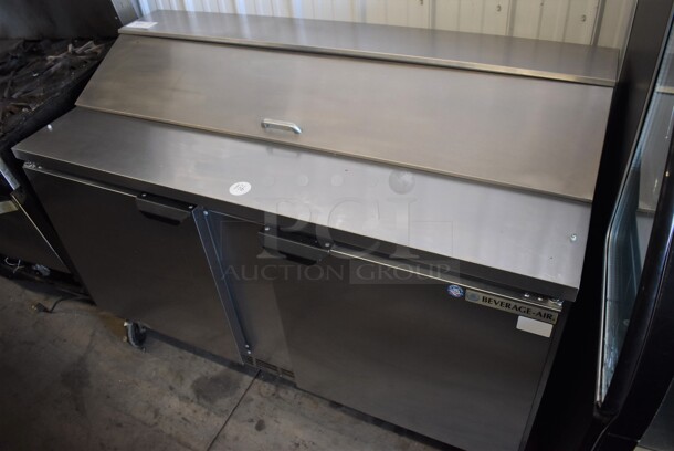 Beverage Air SPE60-16 Stainless Steel Commercial Sandwich Salad Prep Table Bain Marie Mega Top on Commercial Casters. 115 Volts, 1 Phase. 60x29x44. Tested and Powers On But Does Not Get Cold - Image 1 of 9