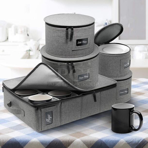 BRAND NEW SCRATCH AND DENT! Sorbus STRG-DSHF5 5 Set Gray Dinnerware Storage Set. Does Not Include Dishes Shown In Stock Gallery Picture - Image 1 of 6