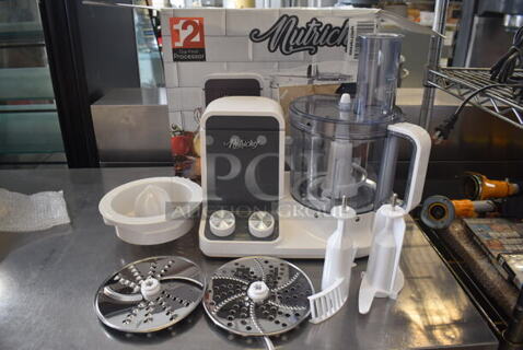 IN ORIGINAL BOX! Nutrichef NCFP8 Metal Countertop Food Processor w/ 2 Grating Blades and S Blade. 120 Volts, 1 Phase. 15x9x15