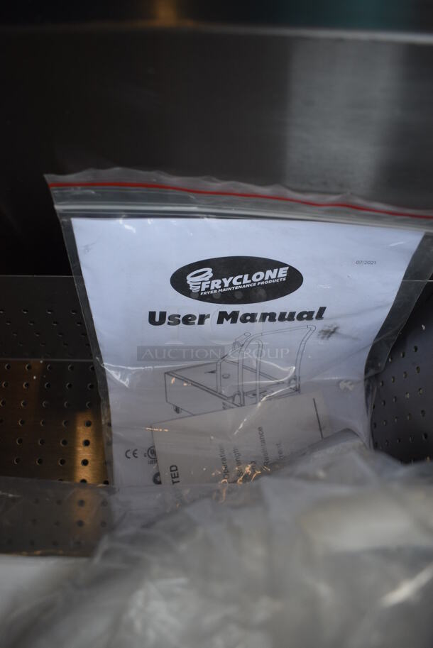 BRAND NEW! Fryclone 259FLTRM50 Stainless Steel Commercial 50 lb. Low Profile Portable Fryer Oil Filter Machine with Pump on Commercial Casters. 120 Volts, 1 Phase. 17x33x37. Tested and Working! - Image 5 of 8