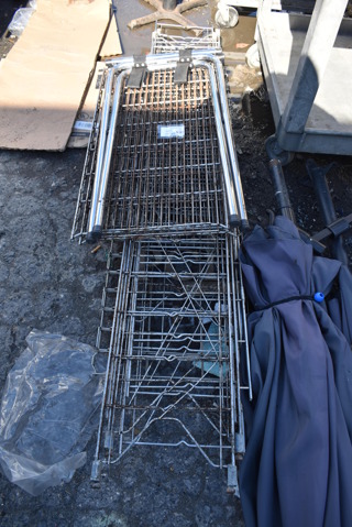 ALL ONE MONEY! Lot of Various Metal Items Including Tray Stand and Wire Shelves