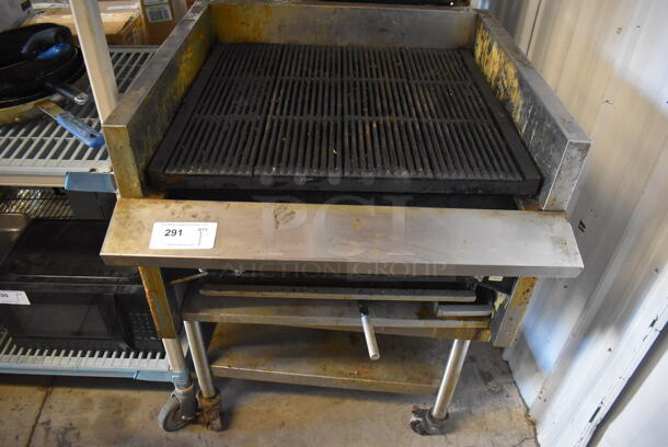 Stainless Steel Commercial Gas Powered Charbroiler Grill w/ Under Shelf on Commercial Casters. 30x32x42