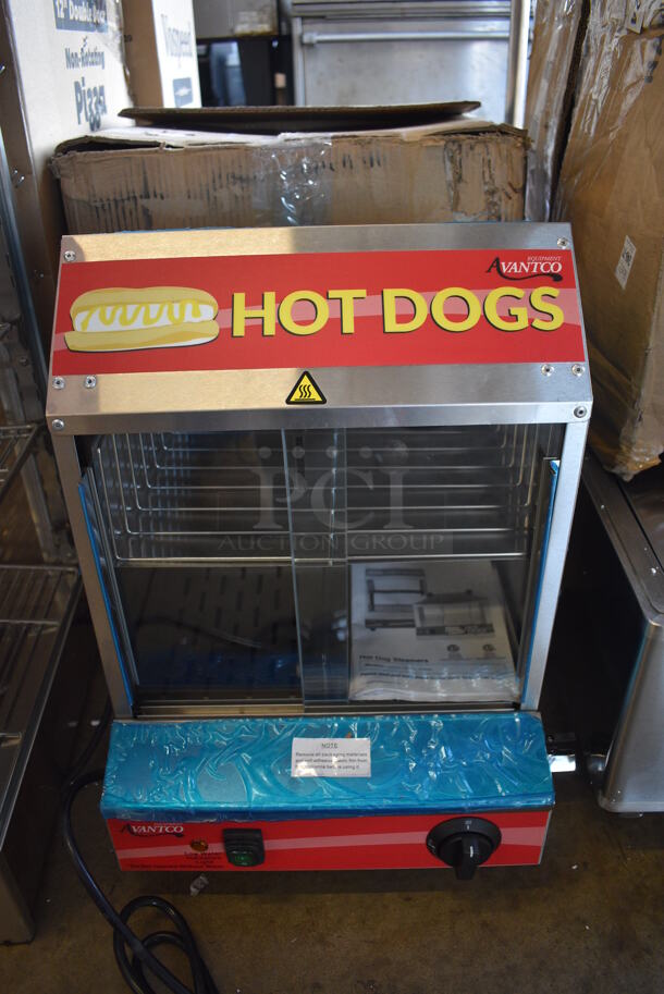 BRAND NEW IN BOX! Avantco HDS-175 Stainless Steel Commercial Countertop 175 Dog / 40 Bun Hot Dog Steamer. 120 Volts, 1 Phase. 13.5x16x20. Tested and Working! - Image 1 of 7