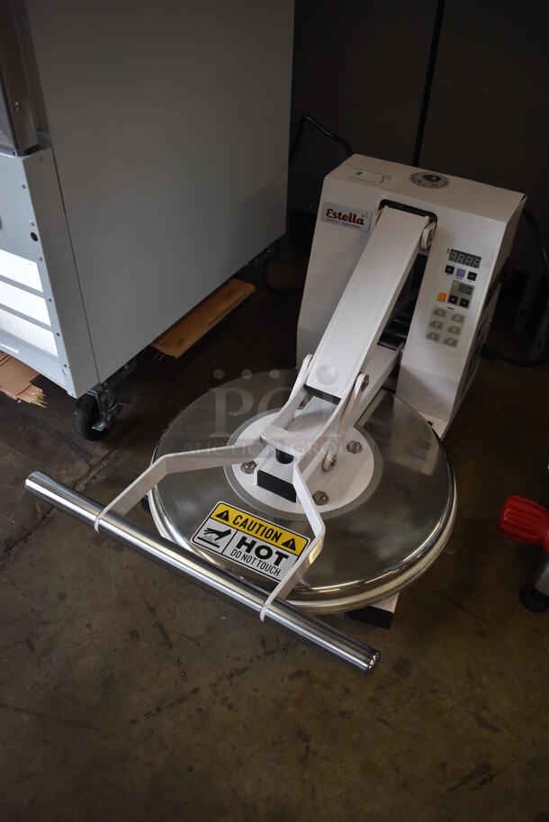 BRAND NEW SCRATCH AND DENT! Estella 348DPC18T Metal Commercial Countertop 18" Dual-Heat Manual Clamshell Pizza / Tortilla Dough Press. Top Knob Is Broken. 240 Volts. 18.5x31x16.5 - Image 3 of 11