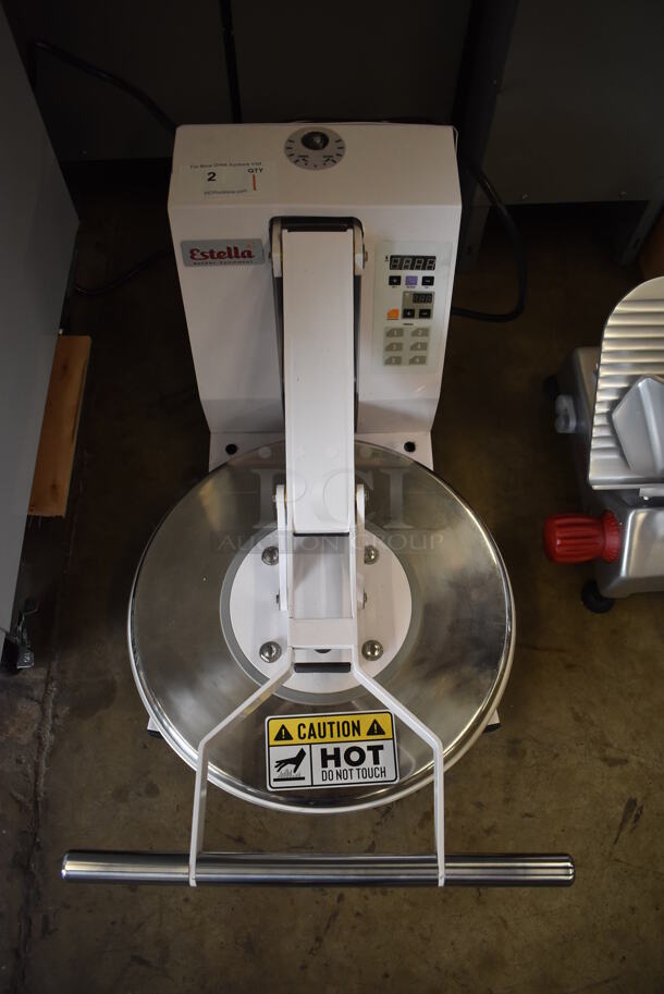 BRAND NEW SCRATCH AND DENT! Estella 348DPC18T Metal Commercial Countertop 18" Dual-Heat Manual Clamshell Pizza / Tortilla Dough Press. Top Knob Is Broken. 240 Volts. 18.5x31x16.5 - Image 5 of 11