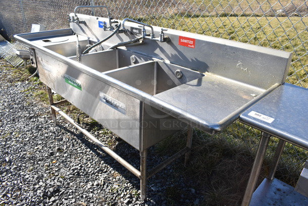 Stainless Steel Commercial 3 Bay Sink w/ Dual Drain Boards, 2 Faucets, 3 Handle Sets. 102x30x41. Bays 20x24x12. Drain Boards 19x26x1 - Image 2 of 12