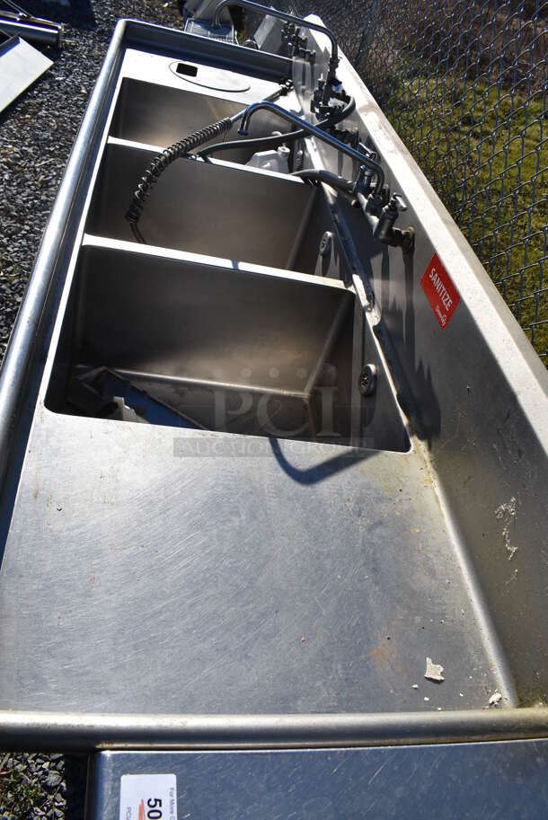 Stainless Steel Commercial 3 Bay Sink w/ Dual Drain Boards, 2 Faucets, 3 Handle Sets. 102x30x41. Bays 20x24x12. Drain Boards 19x26x1 - Image 4 of 12