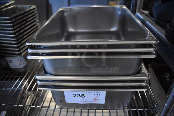 6 Stainless Steel 1/2 Size Drop In Bins. 1/2x4. 6 Times Your Bid!