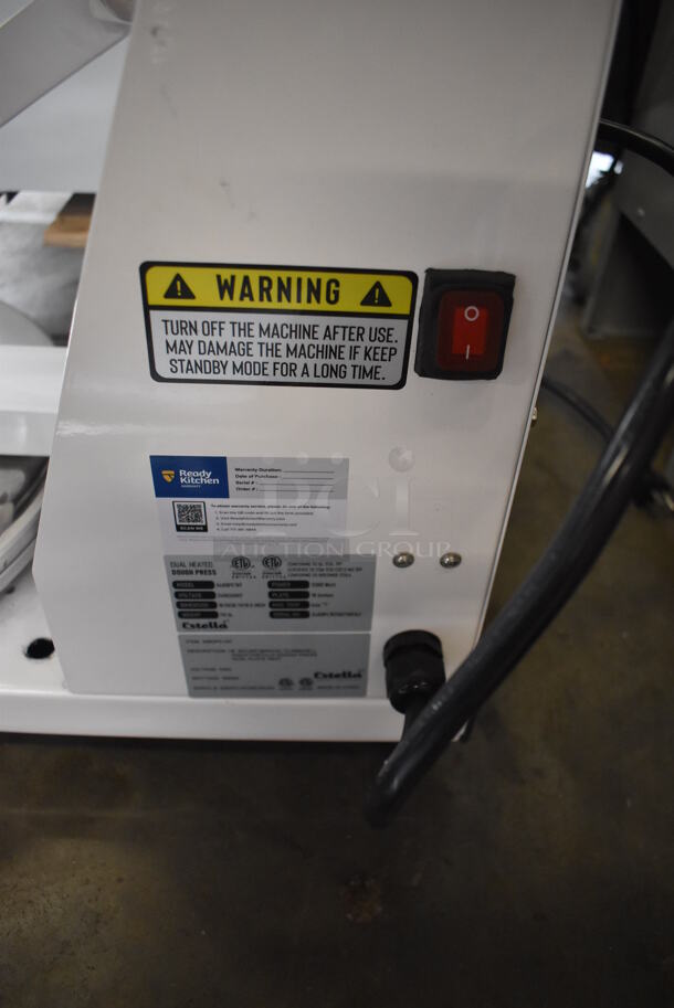 BRAND NEW SCRATCH AND DENT! Estella 348DPC18T Metal Commercial Countertop 18" Dual-Heat Manual Clamshell Pizza / Tortilla Dough Press. Top Knob Is Broken. 240 Volts. 18.5x31x16.5 - Image 11 of 11