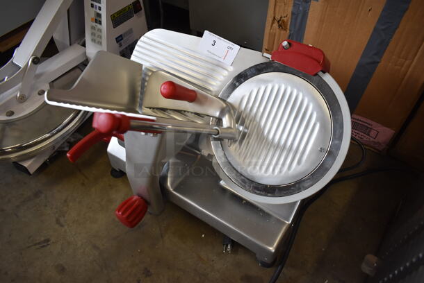 BRAND NEW SCRATCH AND DENT! 2022 Berkel B12-SLC Stainless Steel Commercial Countertop Medium-Duty Gravity Feed Manual Meat Slicer w/ Blade Sharpener. Back Knob Is Broken. 115 Volts, 1 Phase. 23x24x21. Tested and Working! - Image 2 of 11