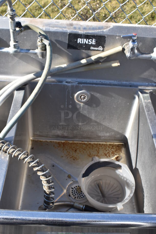 Stainless Steel Commercial 3 Bay Sink w/ Dual Drain Boards, 2 Faucets, 3 Handle Sets. 102x30x41. Bays 20x24x12. Drain Boards 19x26x1 - Image 8 of 12