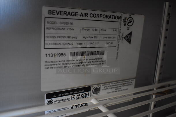 Beverage Air SPE60-16 Stainless Steel Commercial Sandwich Salad Prep Table Bain Marie Mega Top on Commercial Casters. 115 Volts, 1 Phase. 60x29x44. Tested and Powers On But Does Not Get Cold - Image 4 of 9