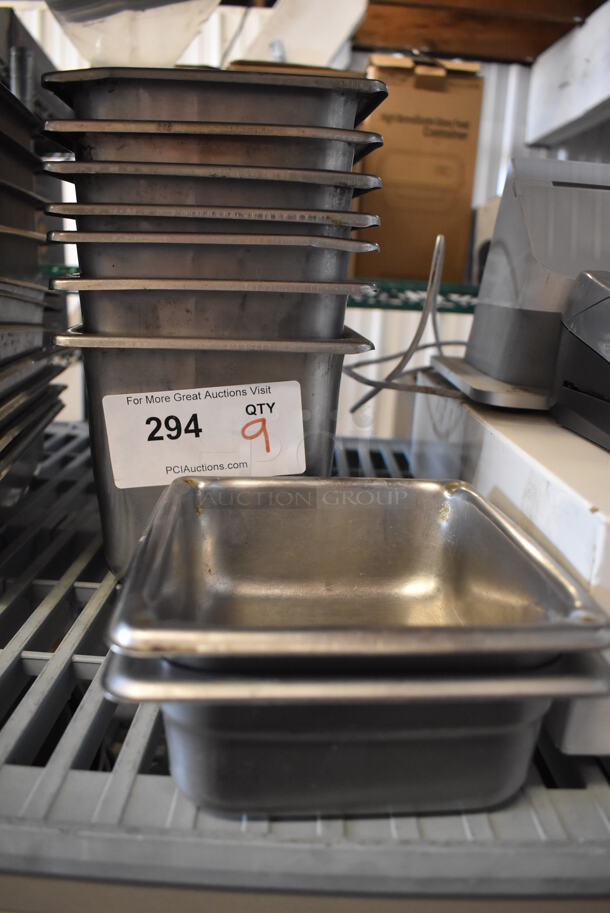 9 Stainless Steel 1/6 Size Drop In Bins. 1/6x2, 1/6x6. 9 Times Your Bid! - Image 1 of 2