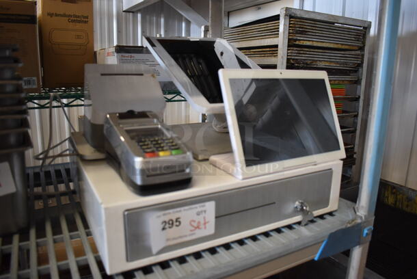 ALL ONE MONEY! Lot of Clover POS System; Clover C500 13" POS Monitor, Clover WF1008 Monitor, Clover P550 Receipt Printer, First Data FD130 Credit Card Reader and Metal Cash Drawer - Image 2 of 9