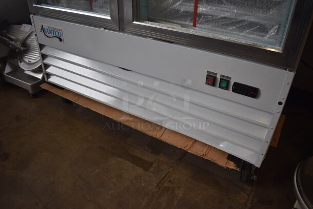 BRAND NEW SCRATCH AND DENT! Avantco 178GCD40HCW Metal Commercial 2 Door Reach In Cooler Merchandiser w/ Poly Coated Racks and LED Lighting on Commercial Casters. Right Door Is Missing 1 Pane of Glass. 115 Volts, 1 Phase. 48x27x85. Tested and Working! - Image 9 of 9