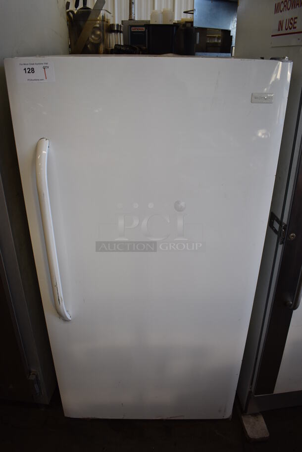 Frigidaire FFFU14F2QWJ Metal Single Door Reach In Freezer. 115 Volts, 1 Phase. 30x30x62. Tested and Powers On But Temps at 29 Degrees