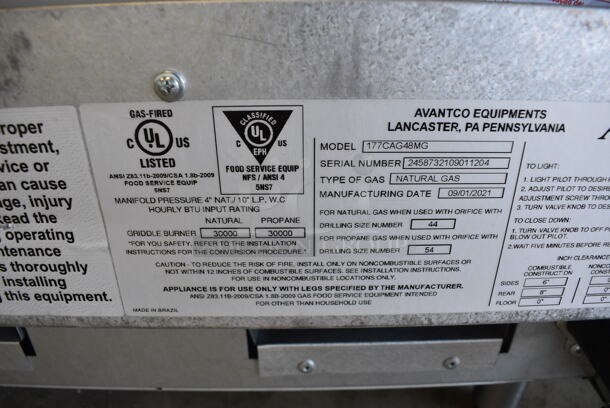 BRAND NEW! 2021 Avantco Chef Series 177CAG48MG Stainless Steel Commercial Countertop 48" Natural Gas Powered Flat Top Griddle. 120,000 BTU. 48x30x18. Tested and Working! - Image 5 of 7