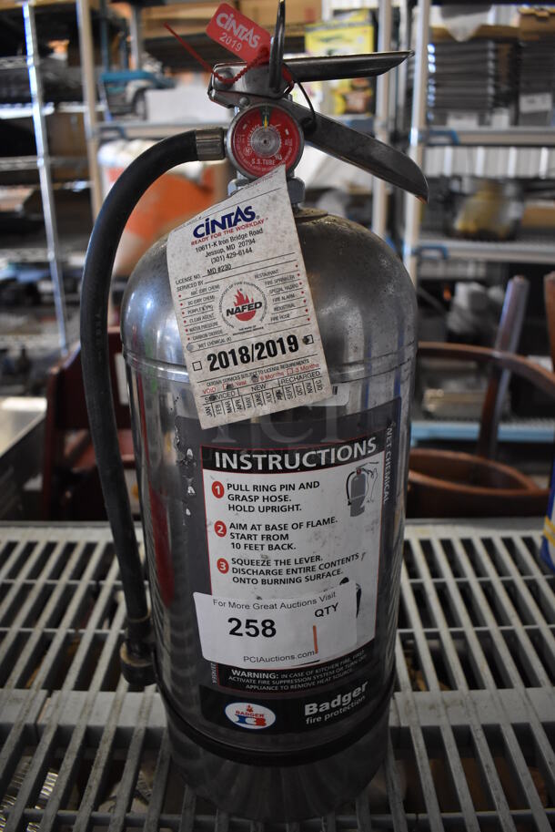 Badger Wet Chemical Fire Extinguisher. 9x8x21. Buyer Must Pick Up - We Will Not Ship This Item. 