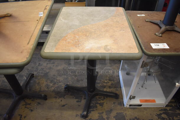 2 Green and Tan Dining Tables on Black Metal Table Base. 20x24x30. 2 Times Your Bid!