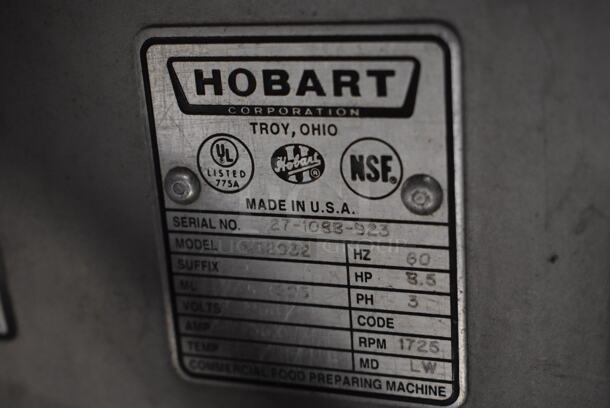 Hobart MG2032 Metal Commercial Floor Style Meat Mixer Grinder w/ Pedal on Commercial Casters. 208 Volts, 3 Phase. 57x25.5x51 - Image 10 of 11