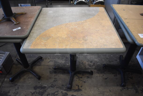2 Green and Tan Dining Tables on Black Metal Table Base. 30x30x30. 2 Times Your Bid!