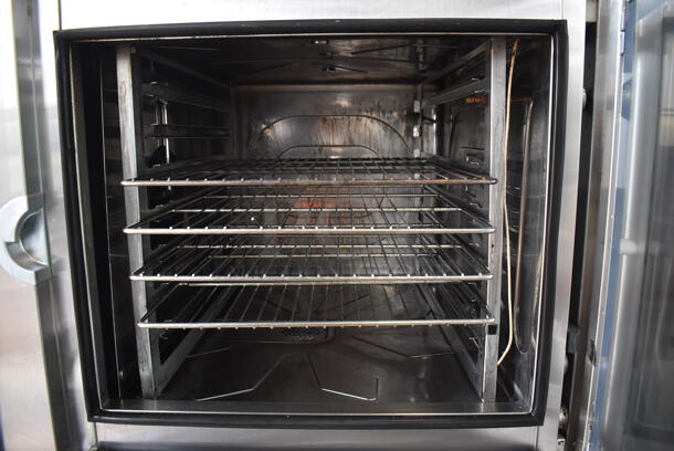 2010 Cleveland OGS-6.20 Stainless Steel Commercial Natural Gas Powered Combi Convection Oven w/ View Through Door, Metal Oven Racks and Under Shelf on Commercial Casters. 75,700 BTU. 51x44x61 - Image 4 of 9