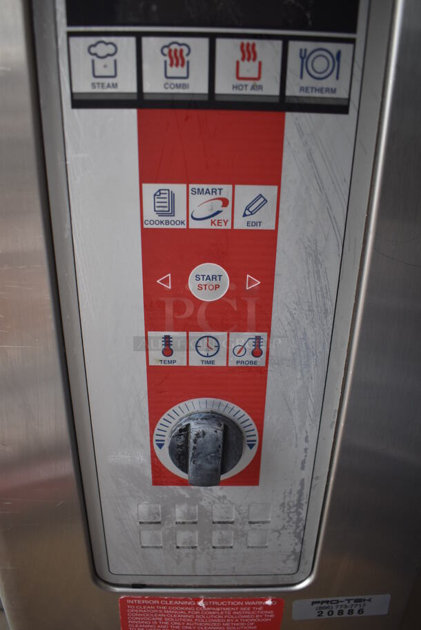 2010 Cleveland OGS-6.20 Stainless Steel Commercial Natural Gas Powered Combi Convection Oven w/ View Through Door, Metal Oven Racks and Under Shelf on Commercial Casters. 75,700 BTU. 51x44x61 - Image 8 of 9