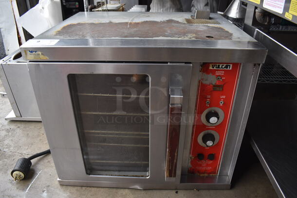 Vulcan Stainless Steel Commercial Electric Powered Half Size Convection Oven w/ View Through Door, Metal Oven Racks and Thermostatic Controls. 250 Volts, 3 Phase. 30x28x27