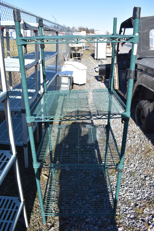 Metro Green Finish 4 Tier Wire Shelving Unit. BUYER MUST DISMANTLE. PCI CANNOT DISMANTLE FOR SHIPPING. PLEASE CONSIDER FREIGHT CHARGES. 24x24x62 - Image 1 of 1