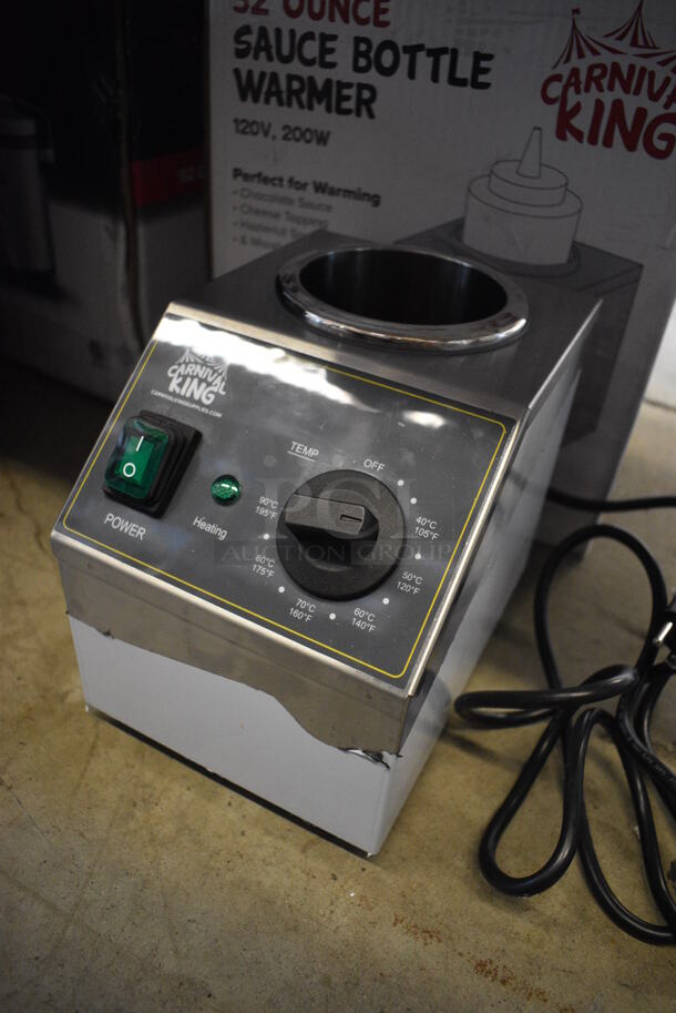 BRAND NEW IN BOX! Carnival King 382SBW1 Stainless Steel Commercial Countertop Single 32 oz. Sauce / Topping Bottle Warmer. 120 Volts, 1 Phase. 6.5x9x8.5. Tested and Working! - Image 2 of 5