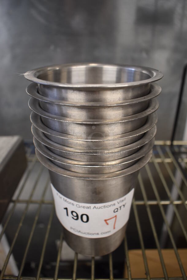 7 Stainless Steel Cylindrical Bins. 4.5x4.5x5. 7 Times Your Bid!