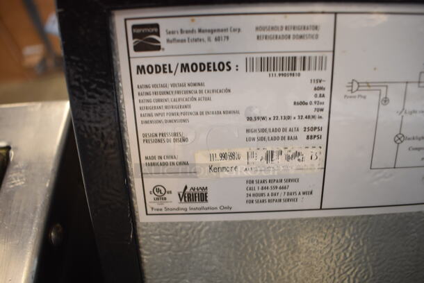 Kenmore 111.99059810 Metal Mini Cooler. 115 Volts, 1 Phase. 20.5x21x32.5. Cannot Test Due To Missing Power Cord - Image 6 of 6