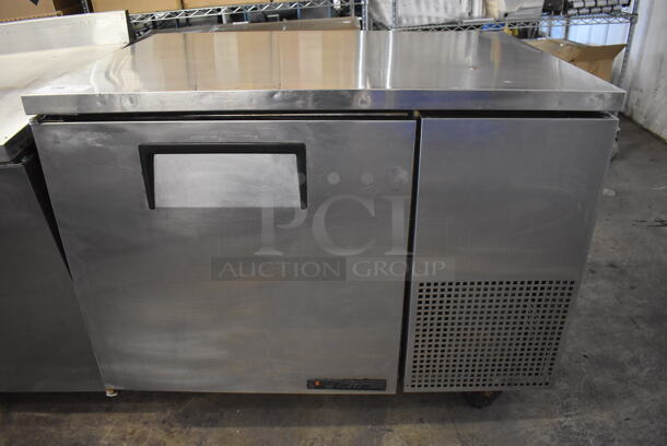 True TUC-44 Stainless Steel Commercial Single Door Undercounter Cooler on Commercial Casters. Missing Caster. 115 Volts, 1 Phase. 44.5x32.5x35. Tested and Powers On But Does Not Get Cold