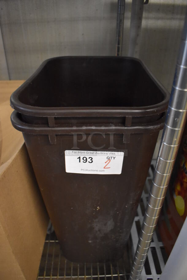 2 Brown Poly Trash Cans. 15.5x11x21. 2 Times Your Bid!