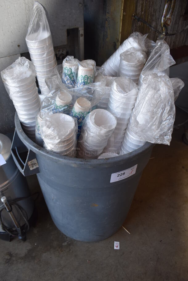ALL ONE MONEY! Lot of Gray Poly Trash Can w/ Styrofoam Cups