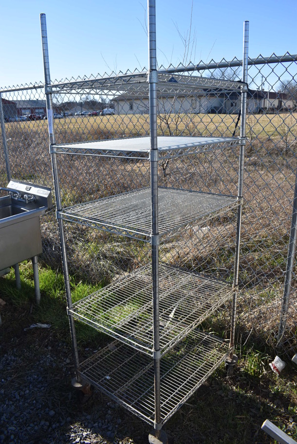 Chrome Finish 5 Tier Wire Shelving Unit on Commercial Casters. BUYER MUST DISMANTLE. PCI CANNOT DISMANTLE FOR SHIPPING. PLEASE CONSIDER FREIGHT CHARGES. 24x30x79 - Image 2 of 3