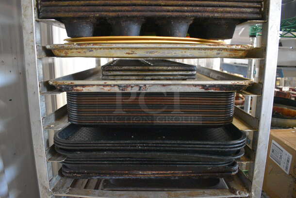 Metal Commercial Pan Transport Rack on Commercial Casters w/ 28 Metal Full Size Baking Pans and Contents. 20.5x26x70 - Image 3 of 6