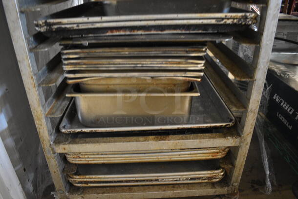 Metal Commercial Pan Transport Rack on Commercial Casters w/ 28 Metal Full Size Baking Pans and Contents. 20.5x26x70 - Image 5 of 6