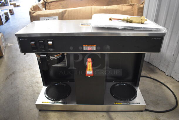 LIKE NEW! 2022 Bunn VLPF Stainless Steel Commercial Automatic Coffee Brewer with Two Lower Warmers and Poly Brew Basket. Used a Few Times at Trade Show as a Demonstration. 120 Volts, 1 Phase. 23.5x8x17. Tested and Working! - Image 1 of 8