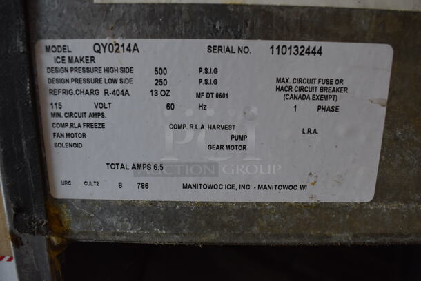 Manitowoc QY0214A Stainless Steel Commercial Self Contained Ice Machine. 115 Volts, 1 Phase. 26x26x40 - Image 5 of 5