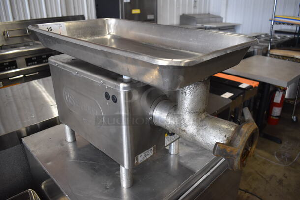 Berkel E-222 Stainless Steel Commercial Countertop Meat Grinder w/ Tray. 115 Volts, 1 Phase. 15.5x30x18. Tested and Working!