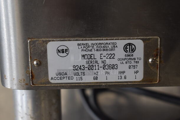 Berkel E-222 Stainless Steel Commercial Countertop Meat Grinder w/ Tray. 115 Volts, 1 Phase. 15.5x30x18. Tested and Working! - Image 4 of 6