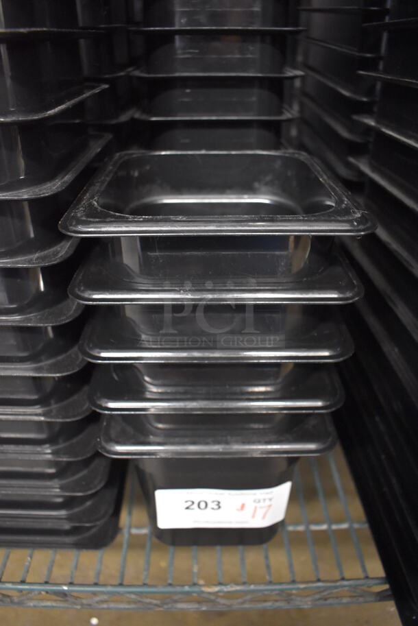 ALL ONE MONEY! Lot of 17 Cambro Black Poly 1/6 Size Drop In Bins. 1/6x6 - Image 1 of 4