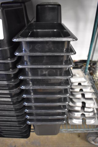 ALL ONE MONEY! Lot of 46 Cambro Black Poly 1/3 Size Drop In Bins. 1/3x6