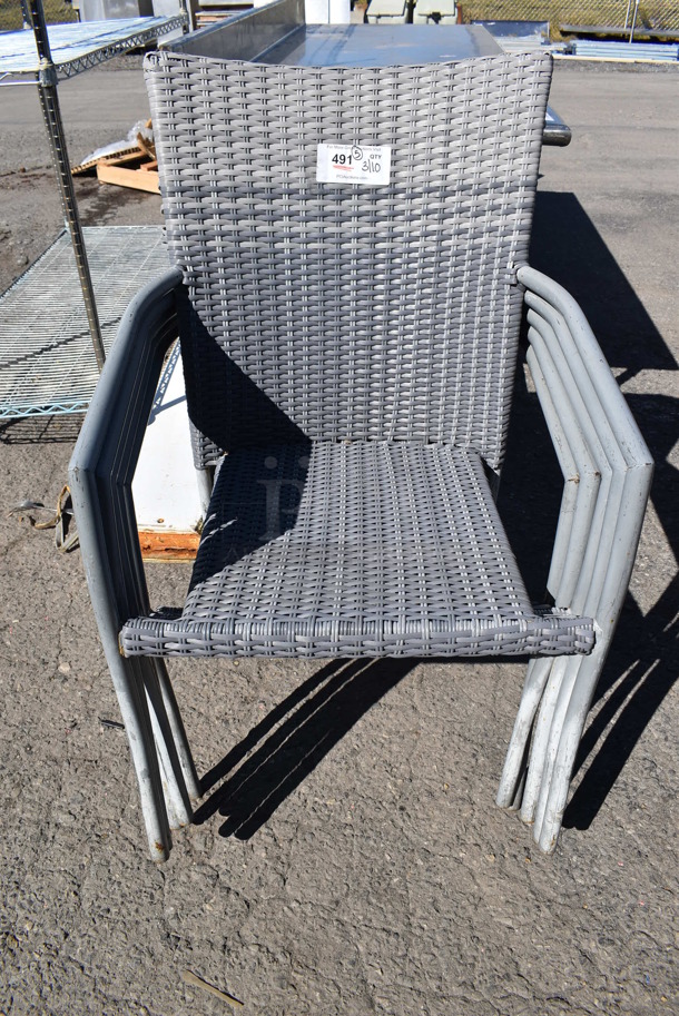 5 Gray Wicker Style Chairs w/ Arm Rests. 22x20x35. 5 Times Your Bid!