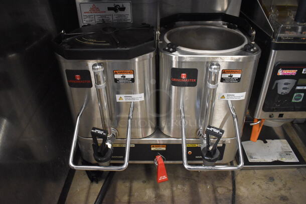 Grindmaster P-400E Stainless Steel Commercial Countertop Coffee Machine w/ Hot Water Dispenser and 2 Stainless Steel Beverage Holder Dispensers. 120/208-240 Volts, 1 Phase. 18x24x29.5 - Image 4 of 7