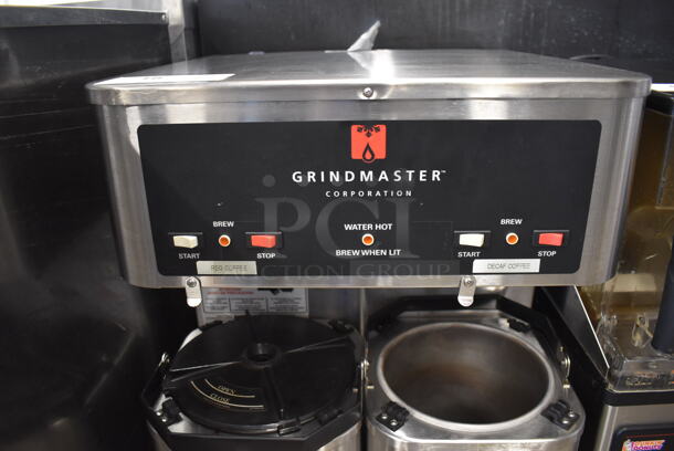 Grindmaster P-400E Stainless Steel Commercial Countertop Coffee Machine w/ Hot Water Dispenser and 2 Stainless Steel Beverage Holder Dispensers. 120/208-240 Volts, 1 Phase. 18x24x29.5 - Image 5 of 7